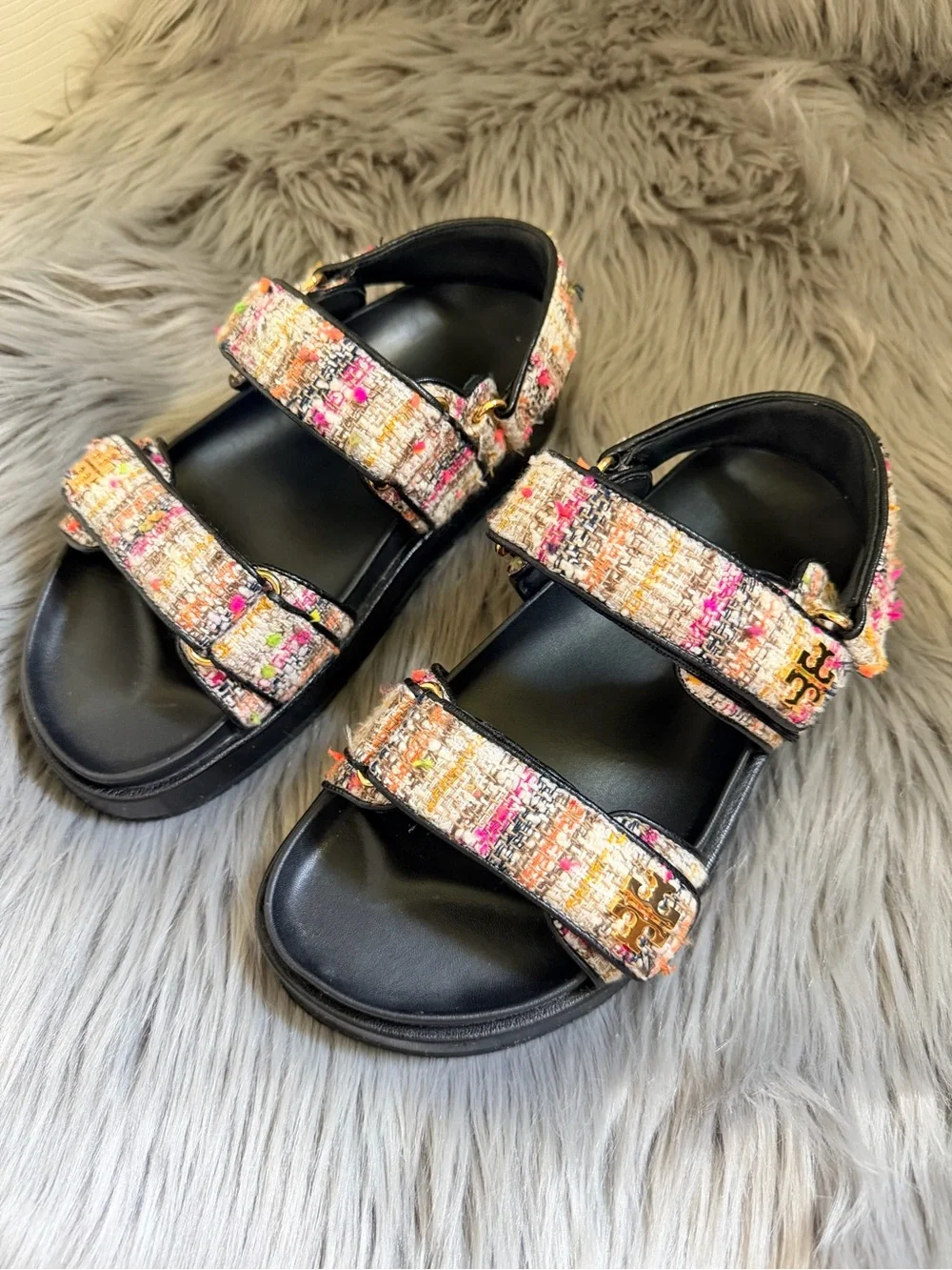 Tory Burch Kira Sport Sandal Women Size 6.5 Tweed Pink/Black